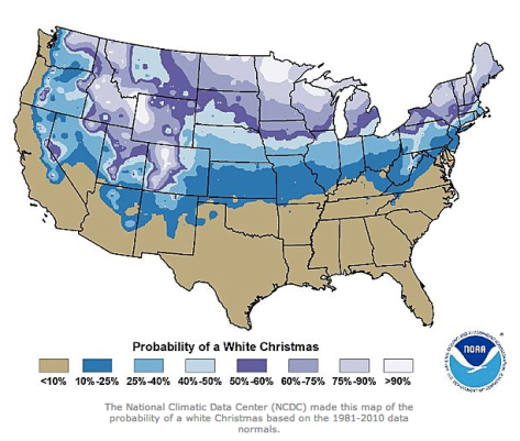 Probability of a White Christmas from NOAA